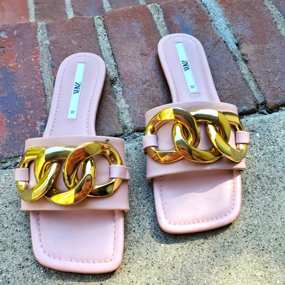 Zara flats with gold chain trimming